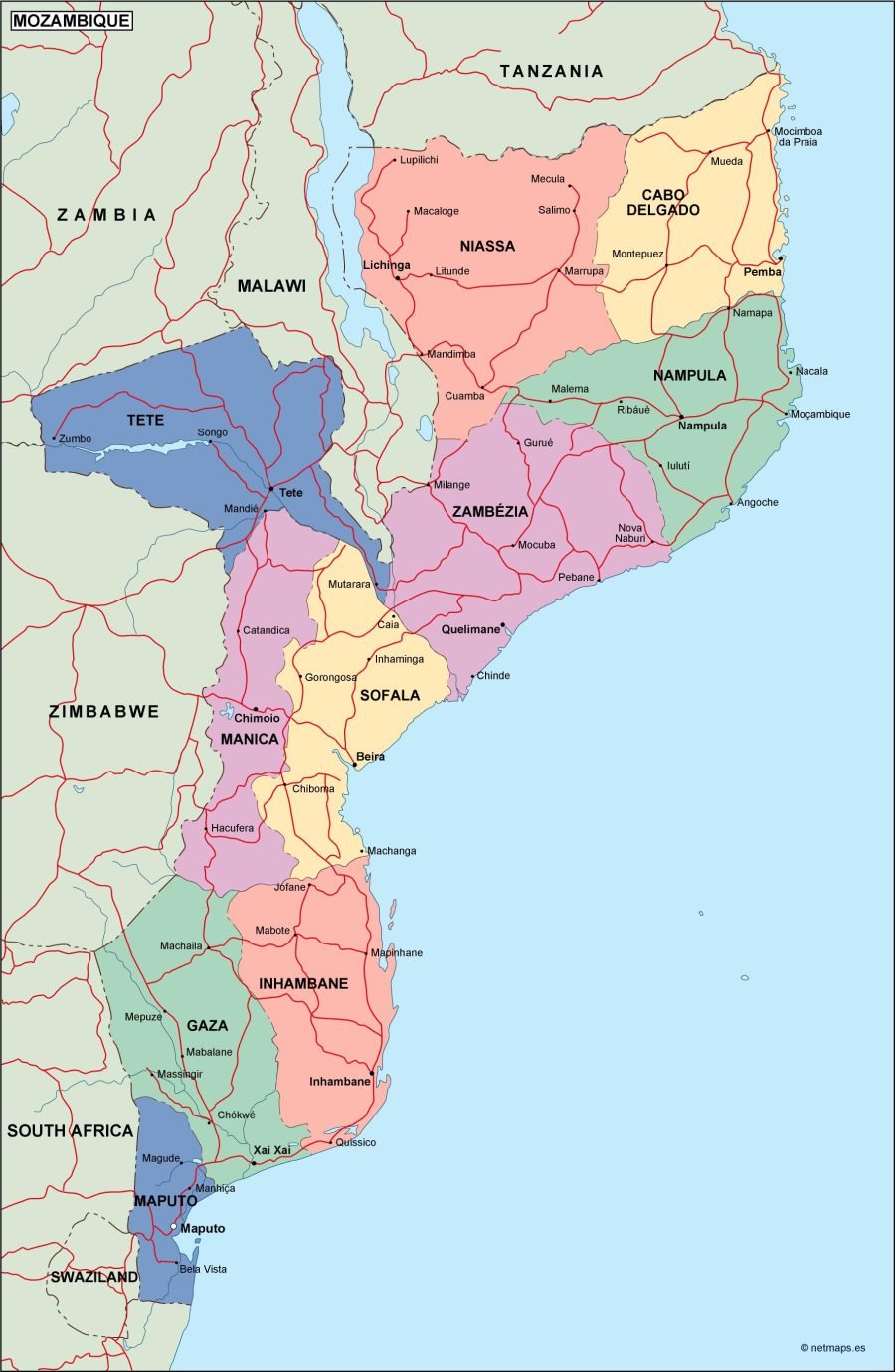 mozambique political map