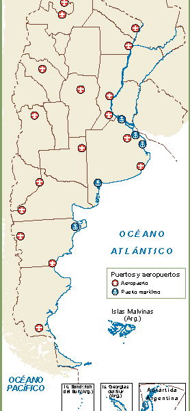 Argentina mapa aeropuertos puertos