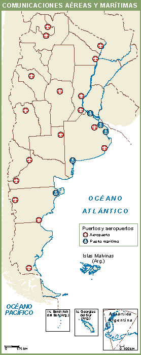 Argentina mapa aeropuertos puertos