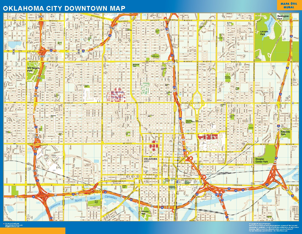 Oklahoma City Downtown Map | Wall Maps Of The World & Countries For Emirates